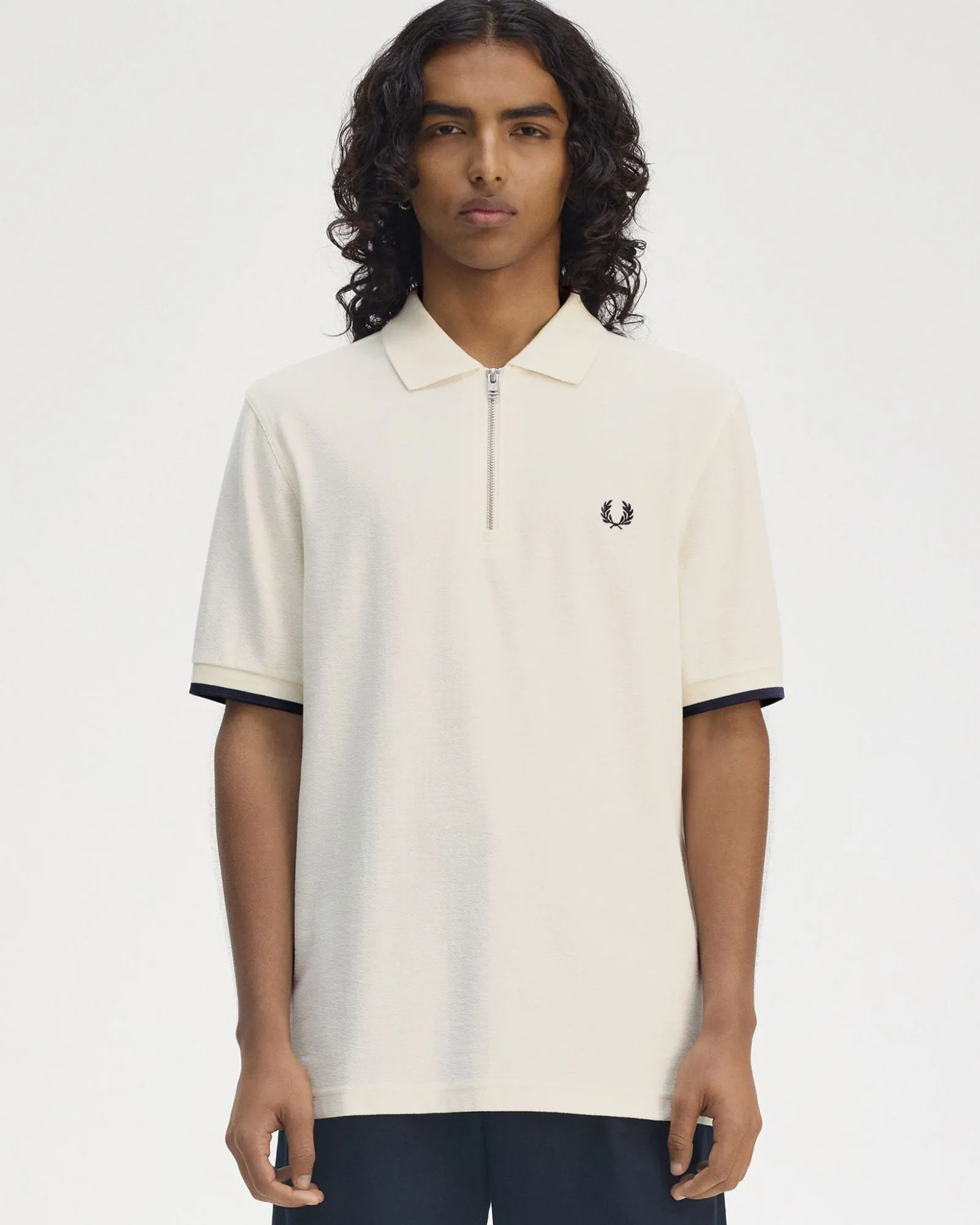Fred Perry Crepe Pique Zip Neck Polo Shirt - Ecru