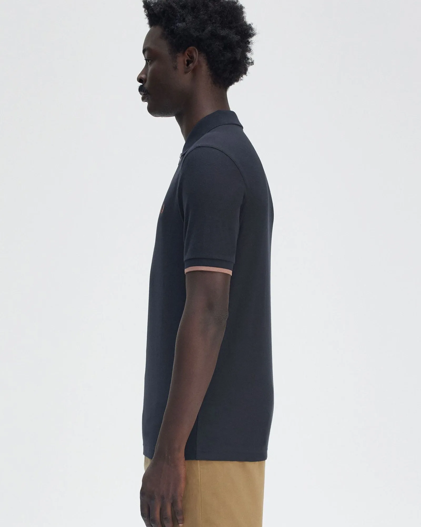 Fred Perry Crepe Pique Zip Neck Polo Shirt - Navy