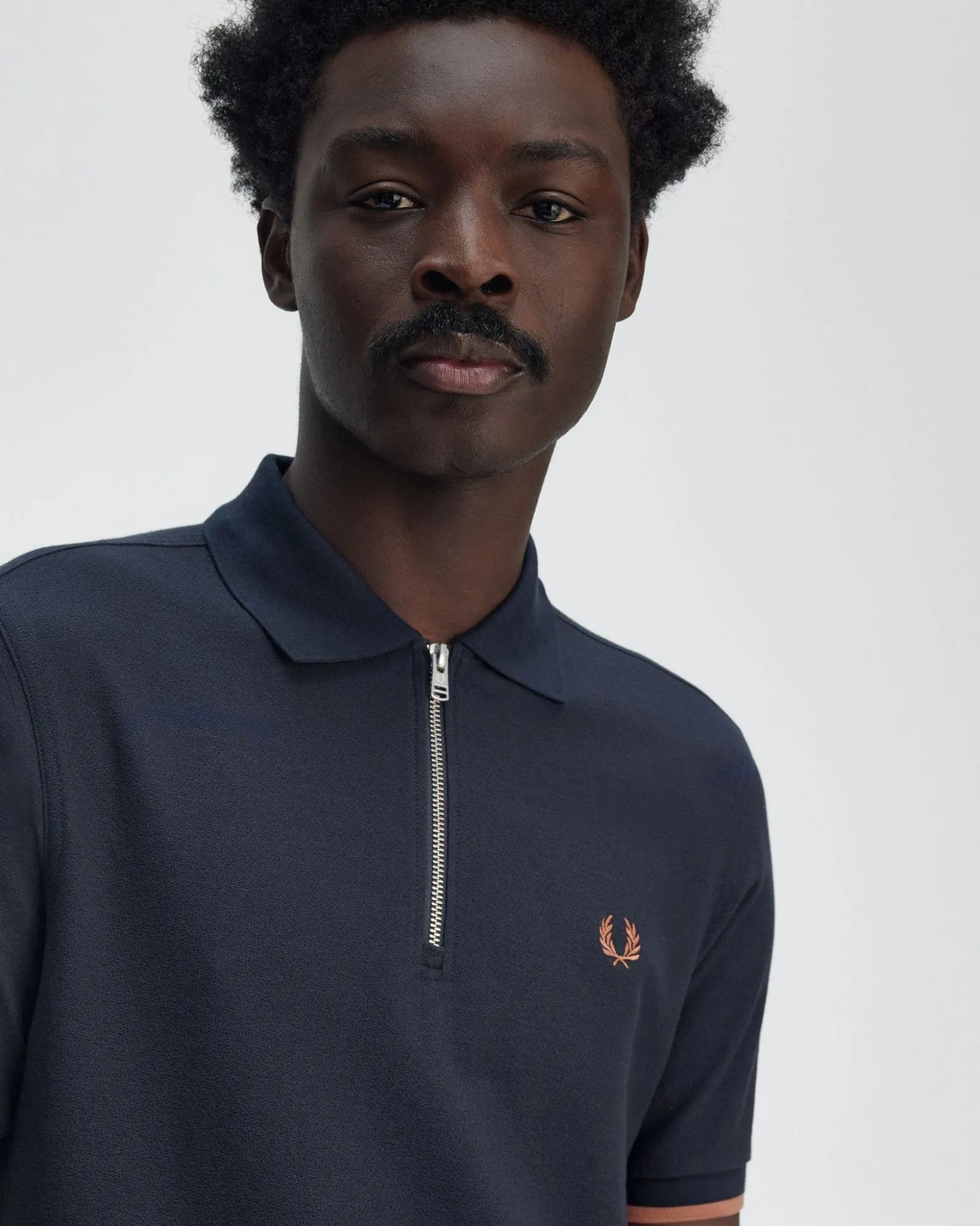 Fred Perry Crepe Pique Zip Neck Polo Shirt - Navy