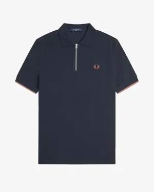 Fred Perry Crepe Pique Zip Neck Polo Shirt - Navy