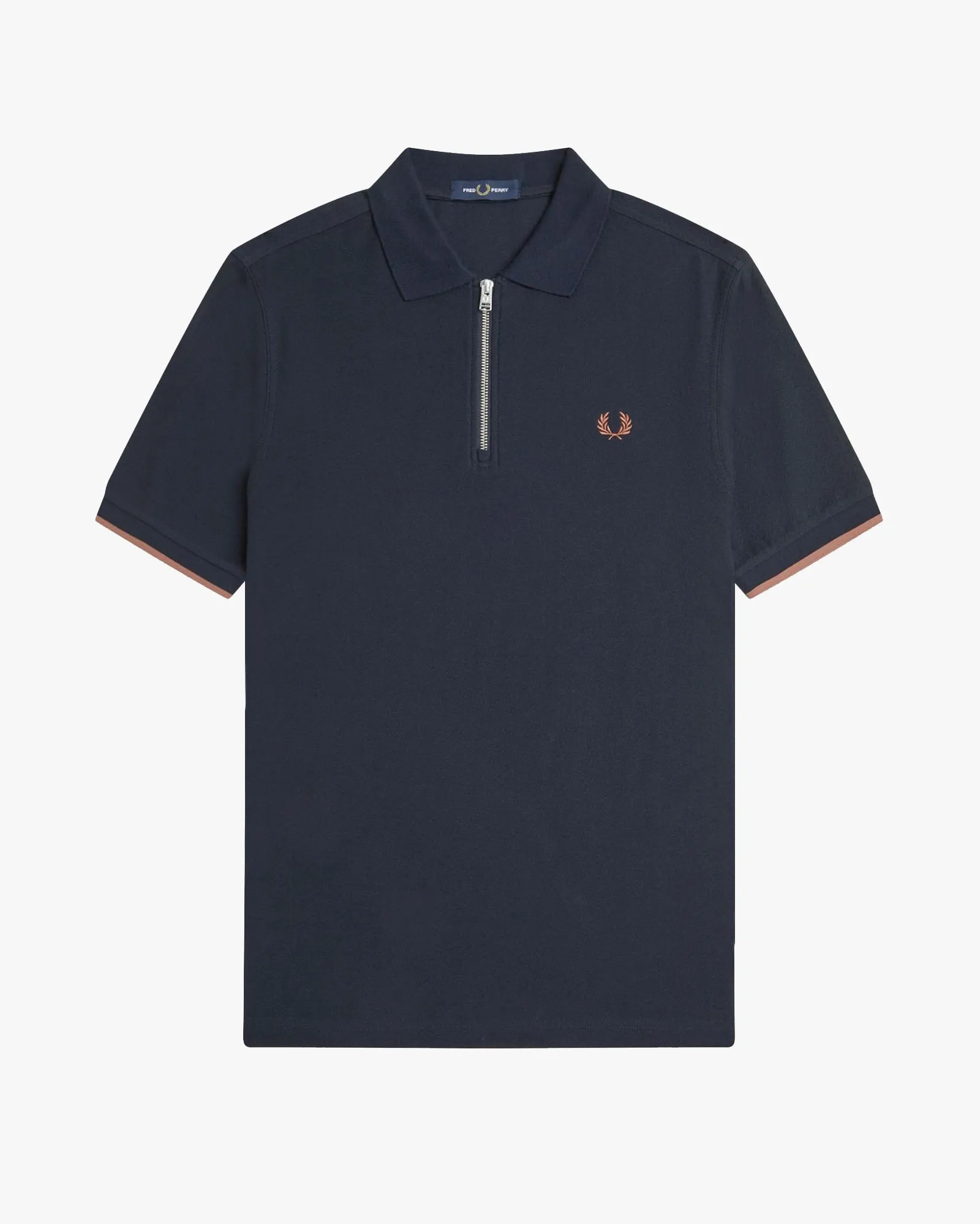 Fred Perry Crepe Pique Zip Neck Polo Shirt - Navy