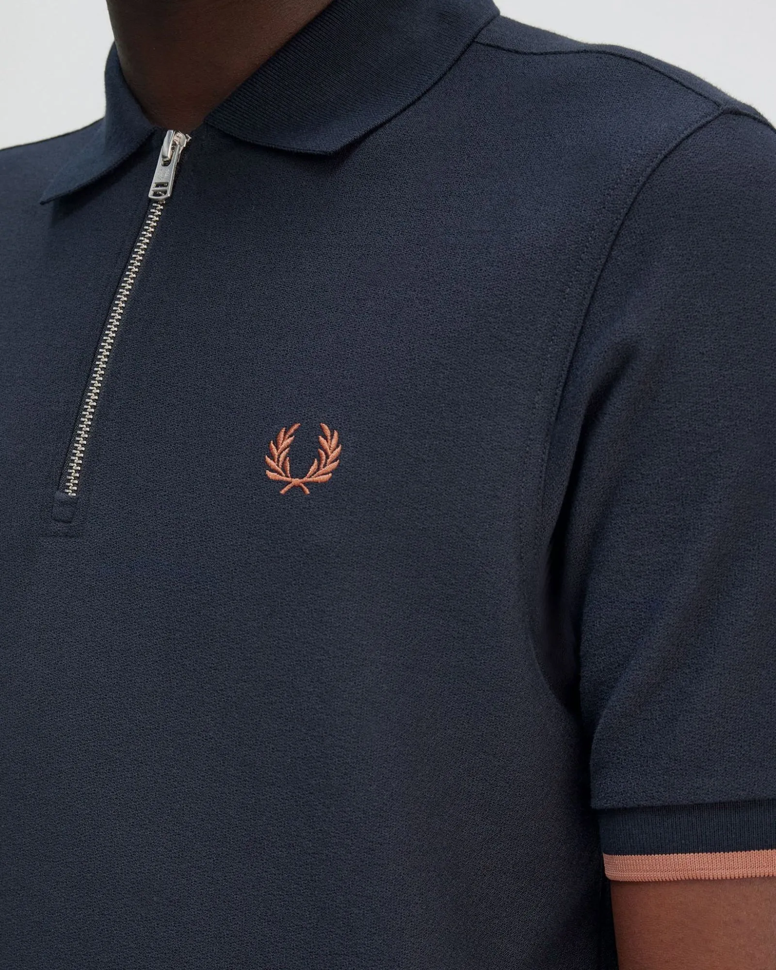 Fred Perry Crepe Pique Zip Neck Polo Shirt - Navy