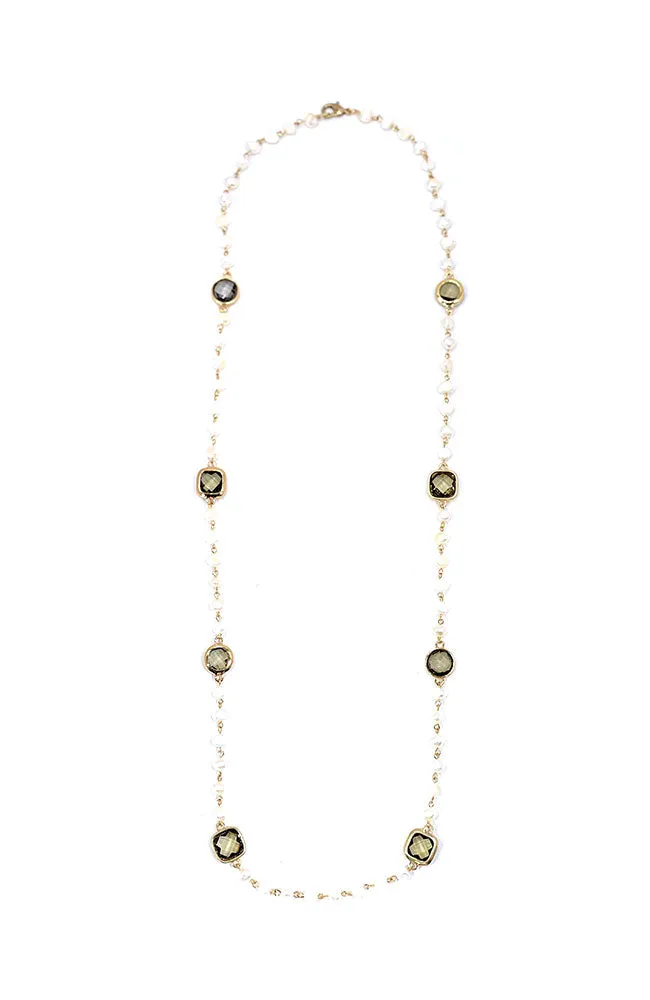 Freshwater Pearl Black Diamond Long Necklace