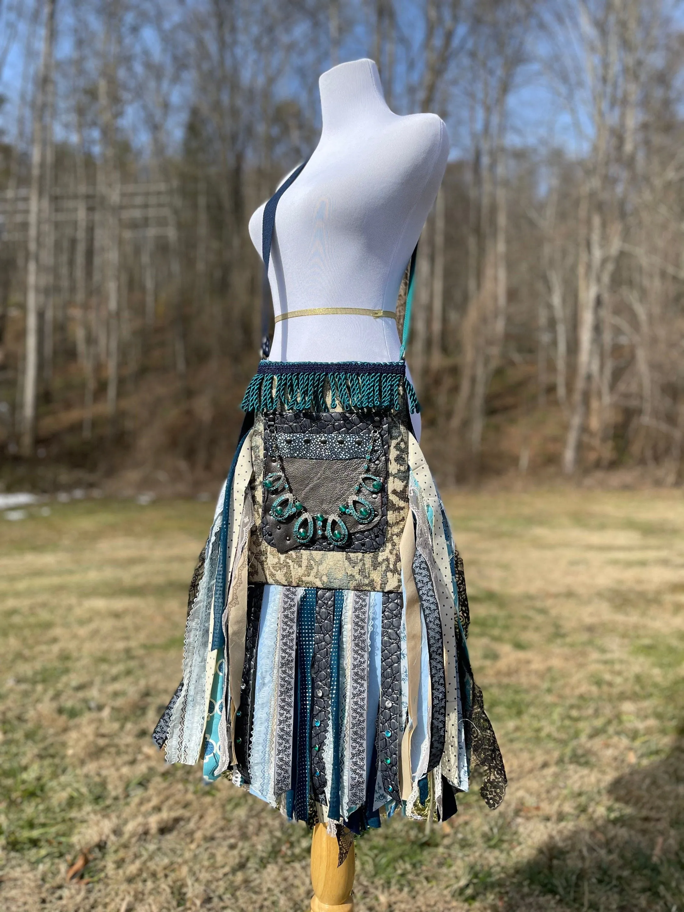Funky Teal Green Fringe Purse, Boho Chic Embellished Bag with Vintage Vibes.