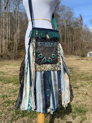 Funky Teal Green Fringe Purse, Boho Chic Embellished Bag with Vintage Vibes.