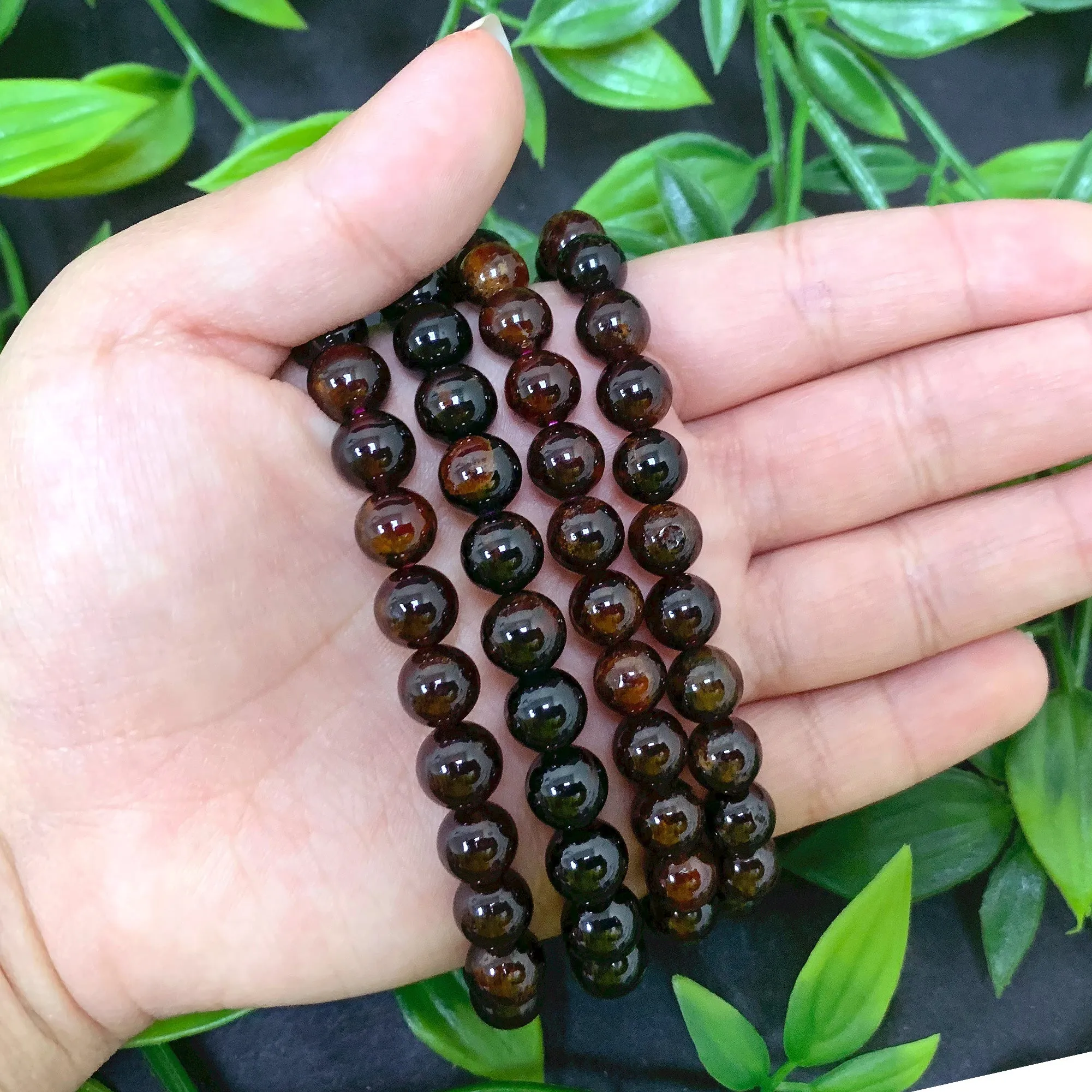 Garnet Gemstone 8mm Round Bead Unisex Stretch Bracelet