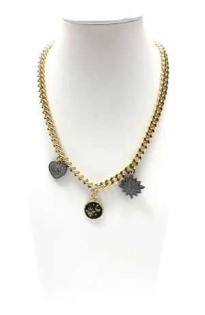 Gold Chain with 3 Black Charms