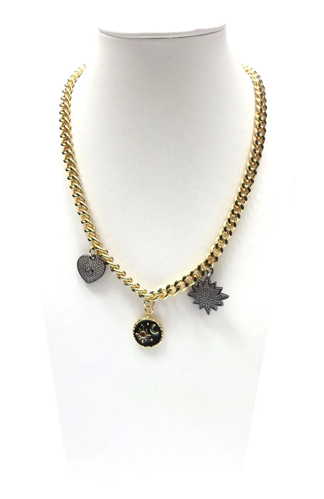 Gold Chain with 3 Black Charms