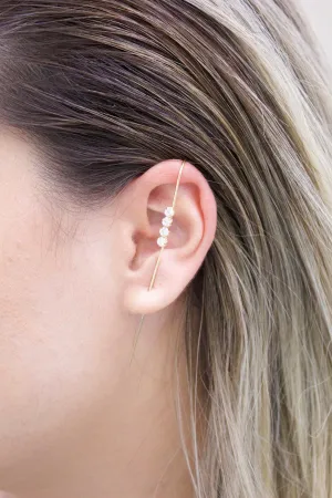 Gold Filled Round CZ Stones Industrial Bar Ear Cuff (L180)
