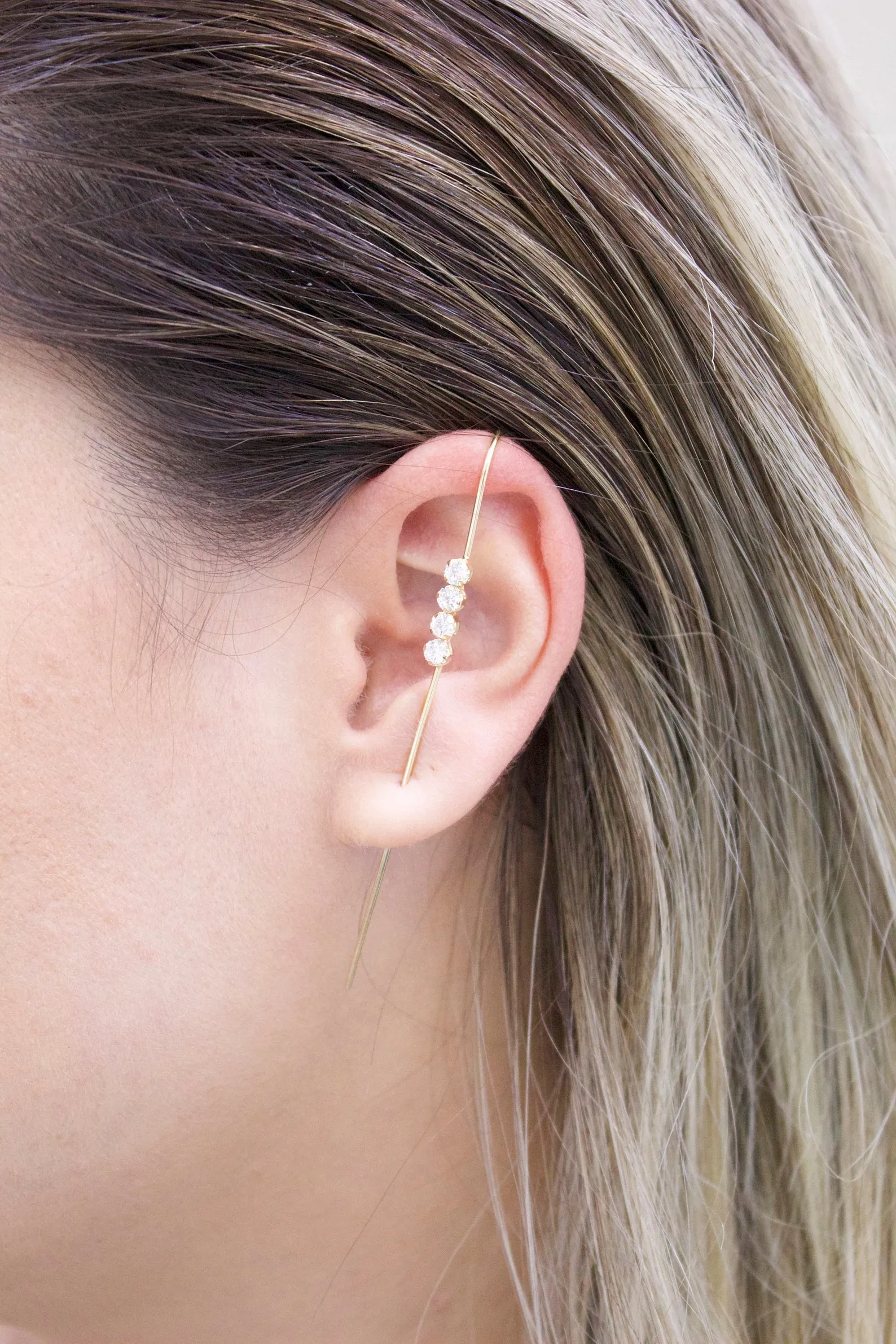 Gold Filled Round CZ Stones Industrial Bar Ear Cuff (L180)