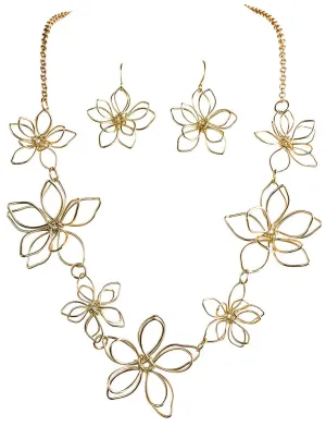 Gold Flowers Necklace and Earrings Set