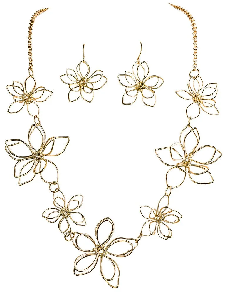 Gold Flowers Necklace and Earrings Set