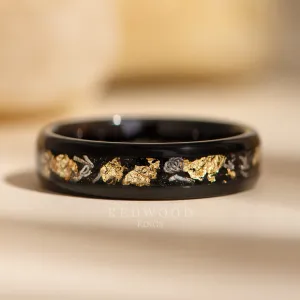 Gold Leaf & Meteorite Tungsten Ring, Polished Black with Sandstone Inlay - 6MM