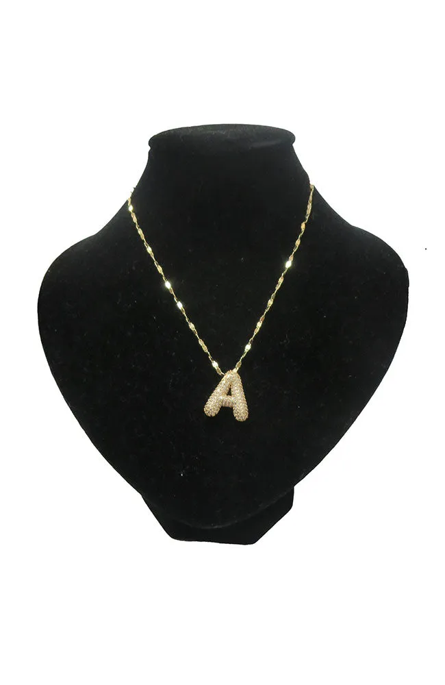 Gold Pave Puffy A Necklace