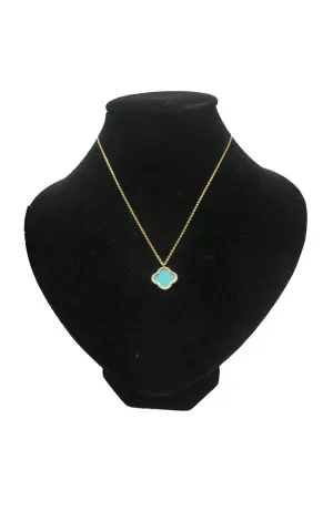 Gold Turquoise Clover Charm Necklace