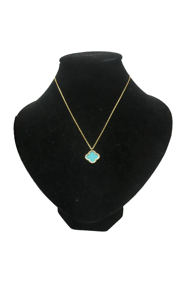 Gold Turquoise Clover Charm Necklace