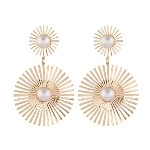 Golden Golden Sunflower Pearl Bold Earrings