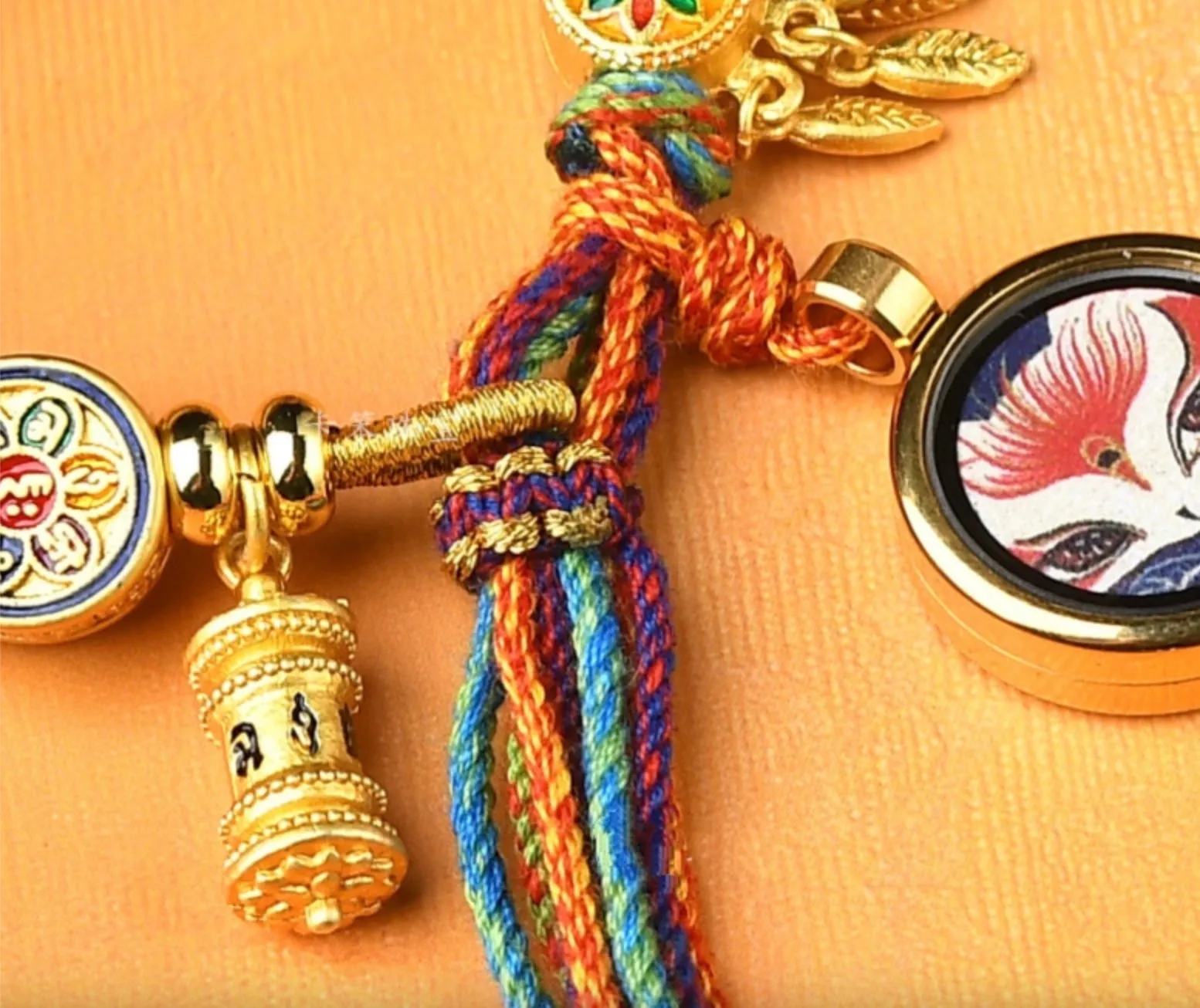 Hand-Painted Thangka Handmade Knotted Bracelet with Om Prayer Wheel