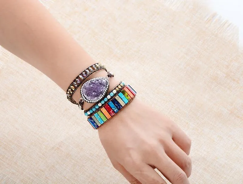 Handmade Multi Color Tube Beads Leather Wrap Bracelet Couples Bracelets