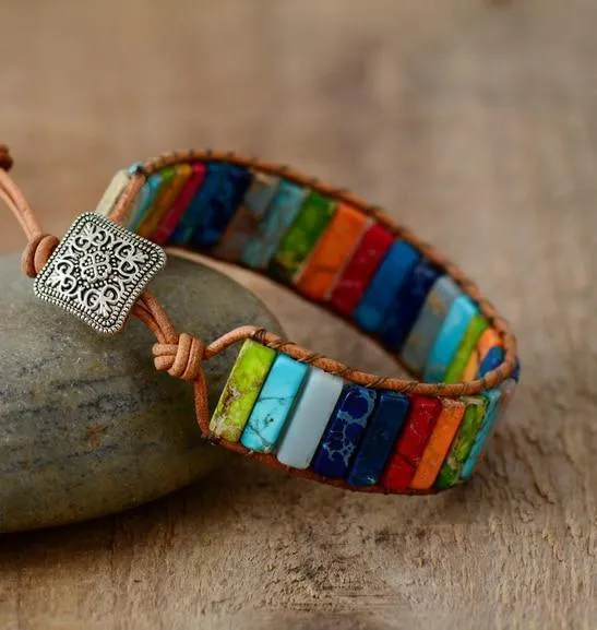 Handmade Multi Color Tube Beads Leather Wrap Bracelet Couples Bracelets