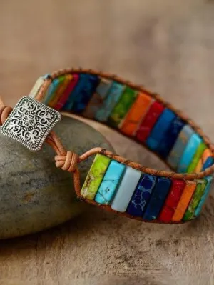 Handmade Multi Color Tube Beads Leather Wrap Bracelet Couples Bracelets
