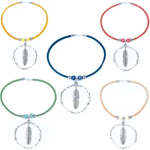 Handmade necklace for women with colored cork cord and colored ceramic beads and alloy feather accessories N-138-MIX-5