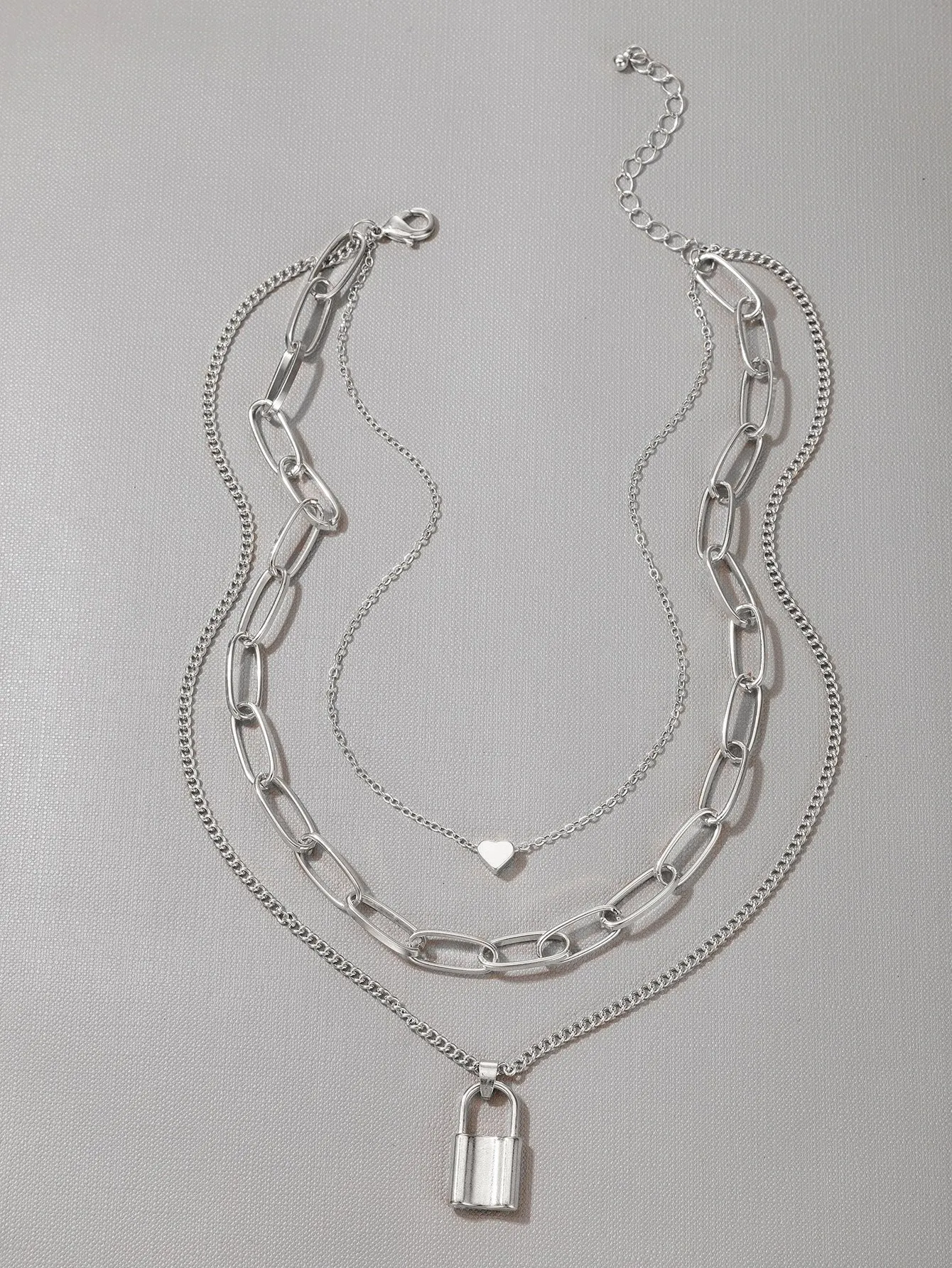 Heart & Lock Charm Layered Necklace Creative Necklace for Women Fashion Jewelry