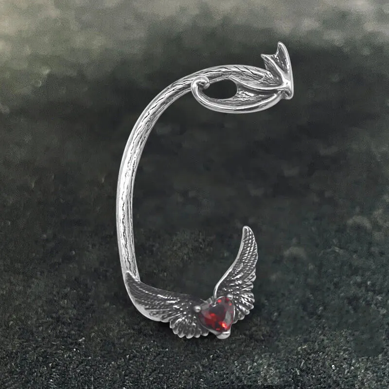 Heart Shape Zircon Devil Wings Stainless Steel Ear Cuff Earrings