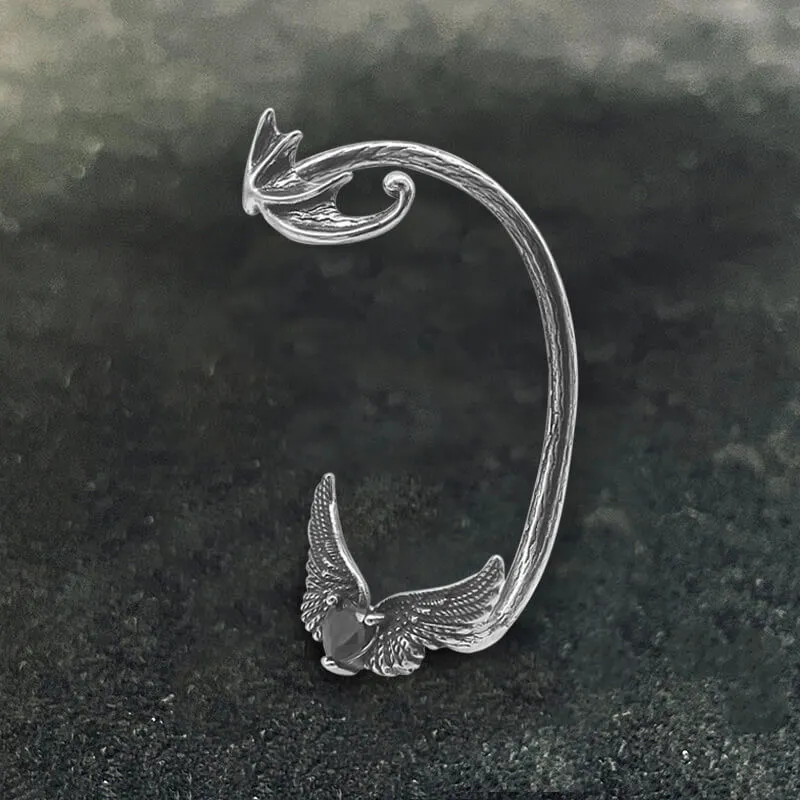 Heart Shape Zircon Devil Wings Stainless Steel Ear Cuff Earrings