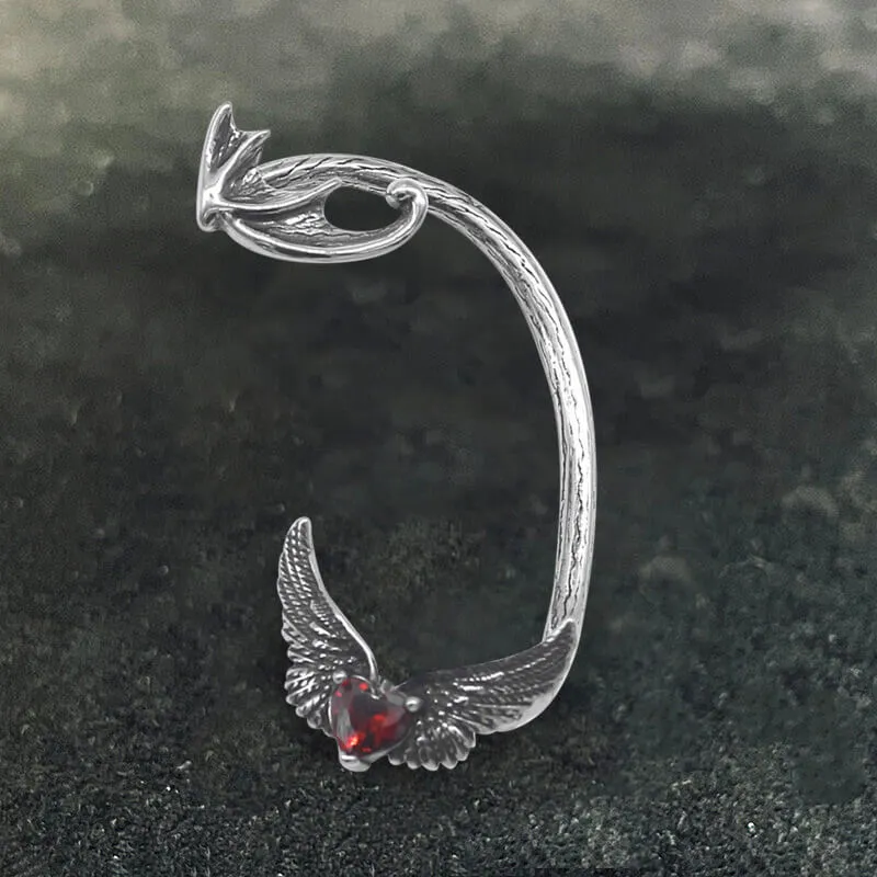 Heart Shape Zircon Devil Wings Stainless Steel Ear Cuff Earrings
