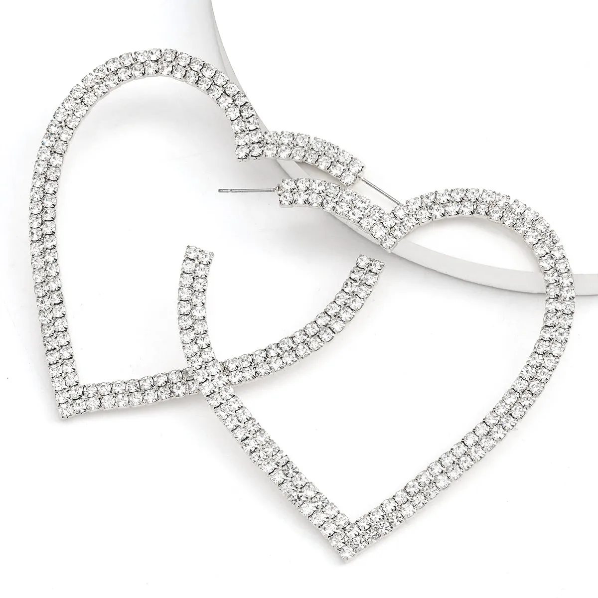 Heart-Shaped Hoop Rhinestone Earrings