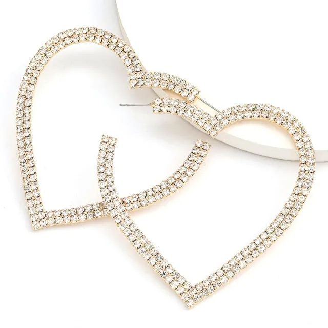Heart-Shaped Hoop Rhinestone Earrings