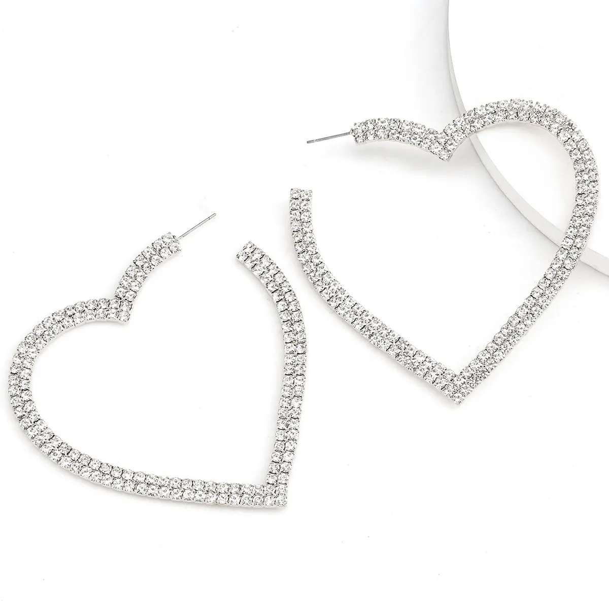 Heart-Shaped Hoop Rhinestone Earrings