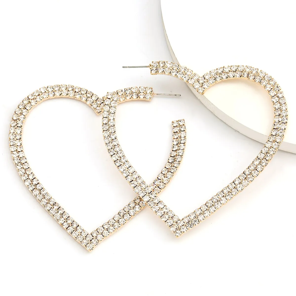 Heart-Shaped Hoop Rhinestone Earrings