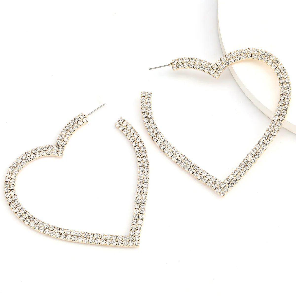 Heart-Shaped Hoop Rhinestone Earrings