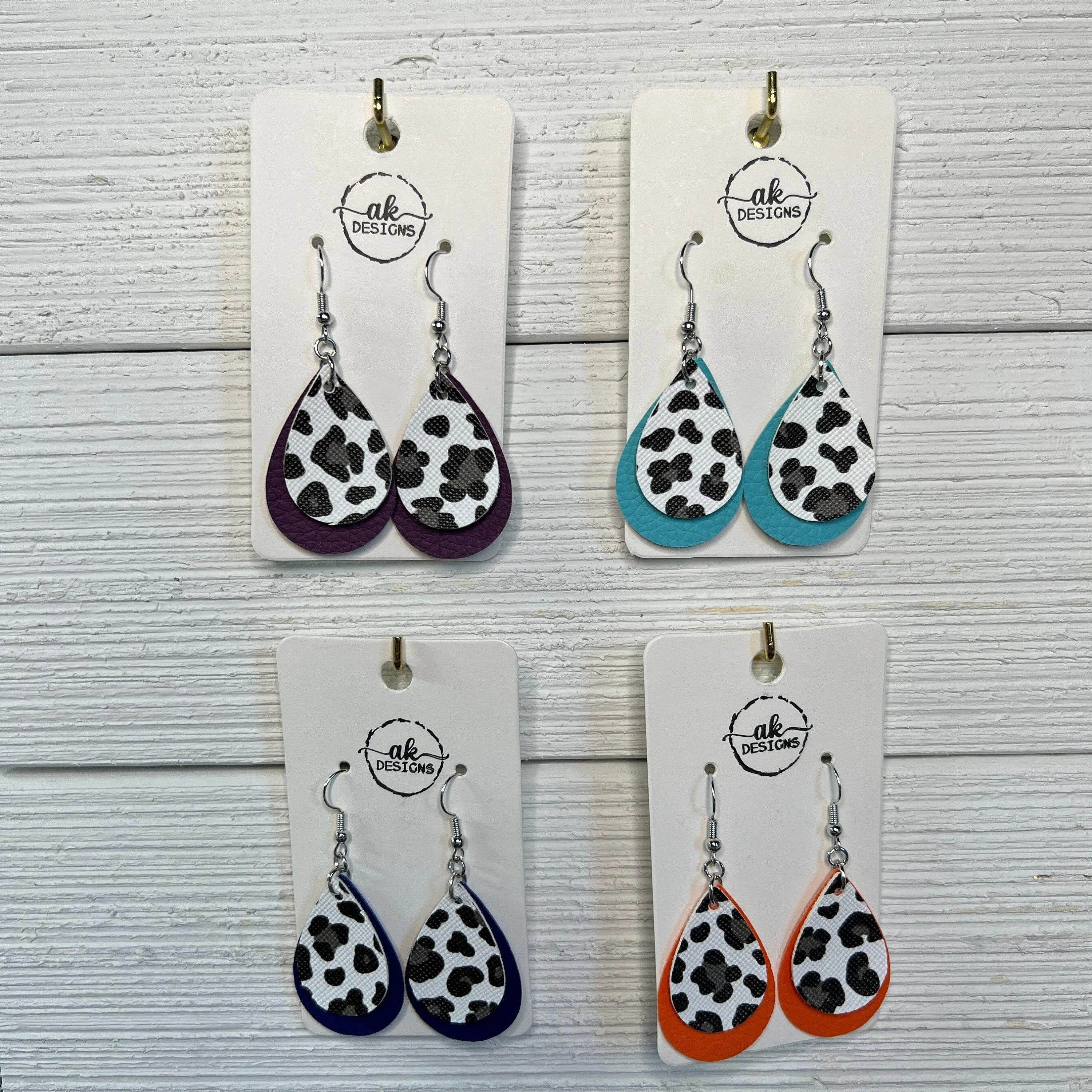 Layered Cheetah Animal Print Faux Leather Earrings