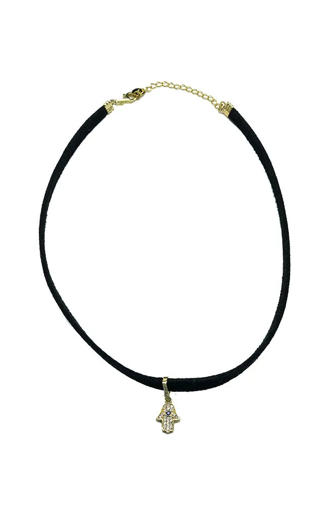Leatherette Choker Hamsa