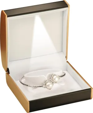 LED Bracelet Bangle Anklet Jewelry Gift Box for Engagement, WeddingLuxury PU Leather Dome Top Designed with Gold Color Painted on the Sides Bangle Bracelet Anklet Jewelry Gifts Holder Storage Box with Light for Women for Men
