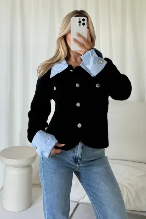 Lillian black cardigan with shirt detailing