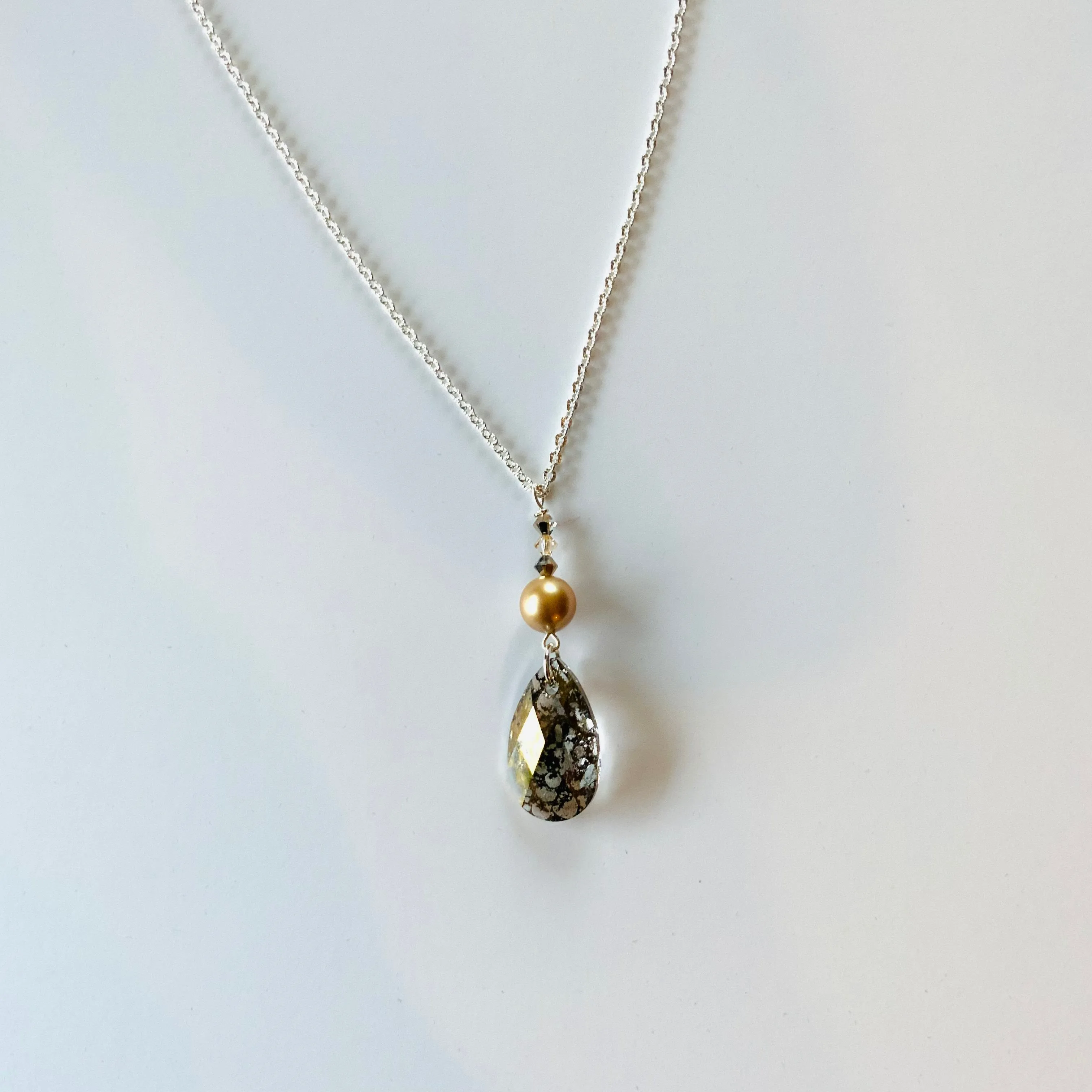 Long Teardrop Necklace in Gold Patina