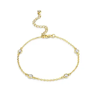 LOVCIA Gold Plated Saturn Bracelet with CZ Round Bezel Stones