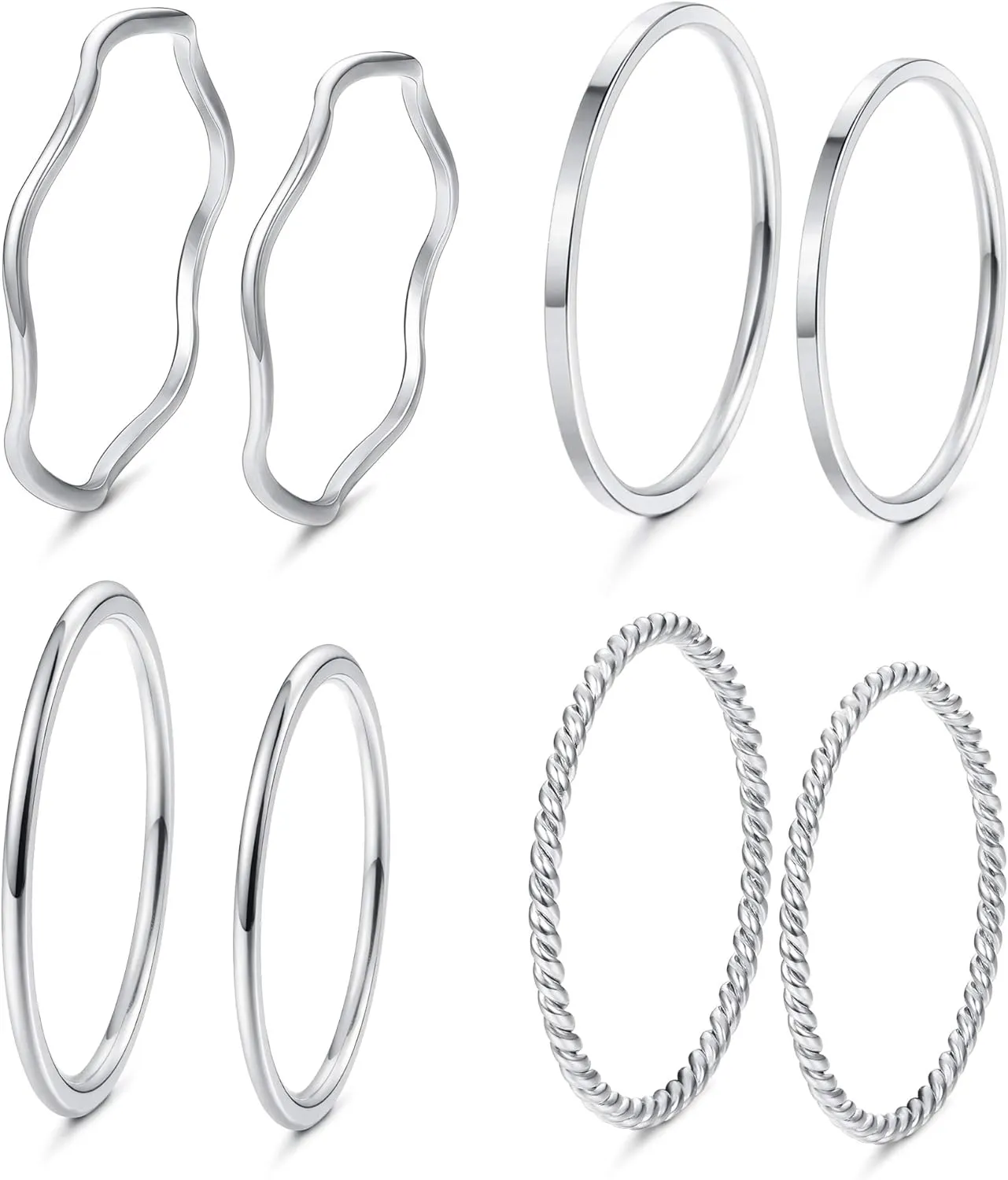 LOYALLOOK 8-14Pcs 1mm Stainless Steel Women's Plain Band Knuckle Stacking Midi Rings Comfort Fit Silver/Gold/Rose Tone