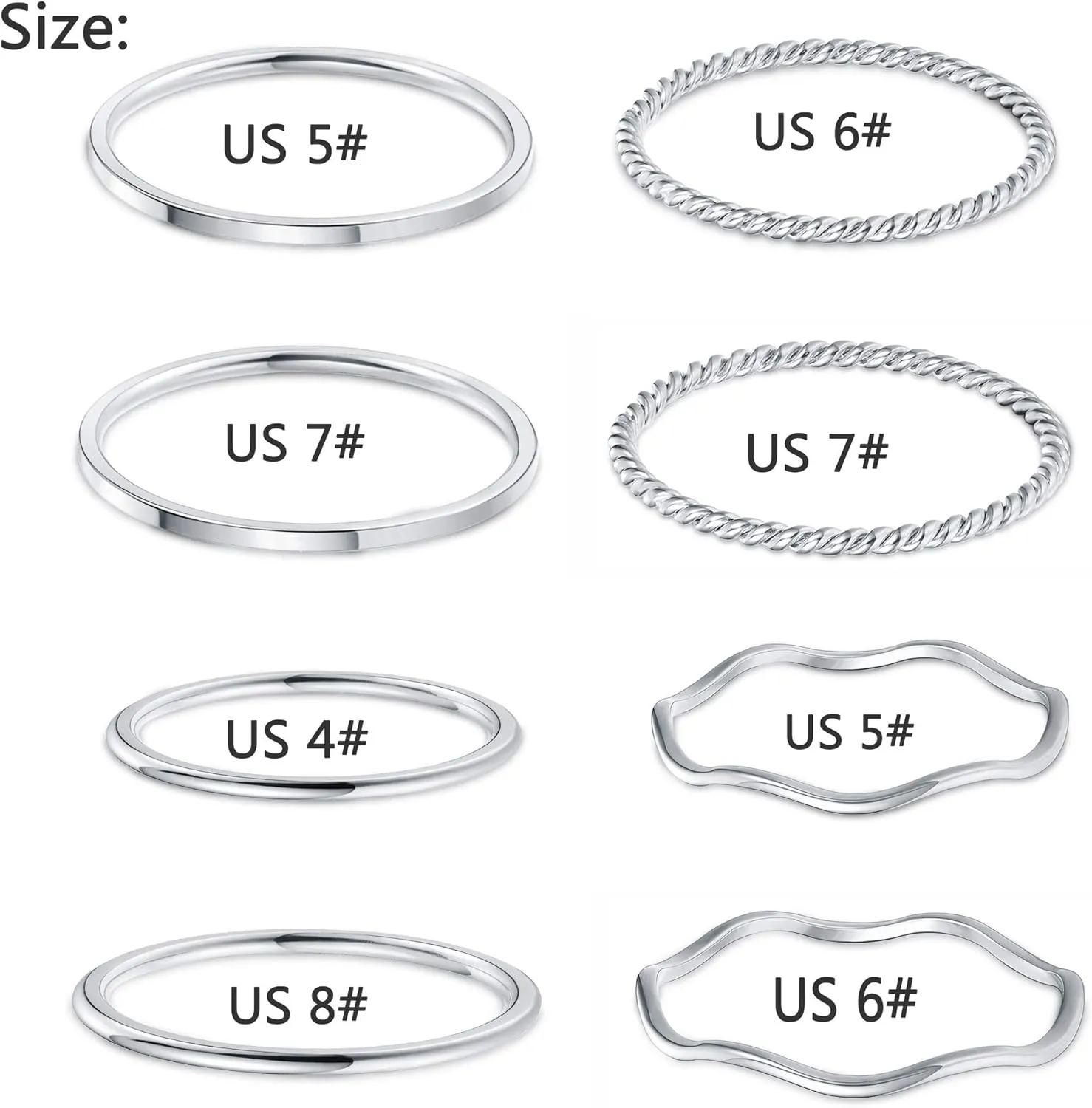 LOYALLOOK 8-14Pcs 1mm Stainless Steel Women's Plain Band Knuckle Stacking Midi Rings Comfort Fit Silver/Gold/Rose Tone