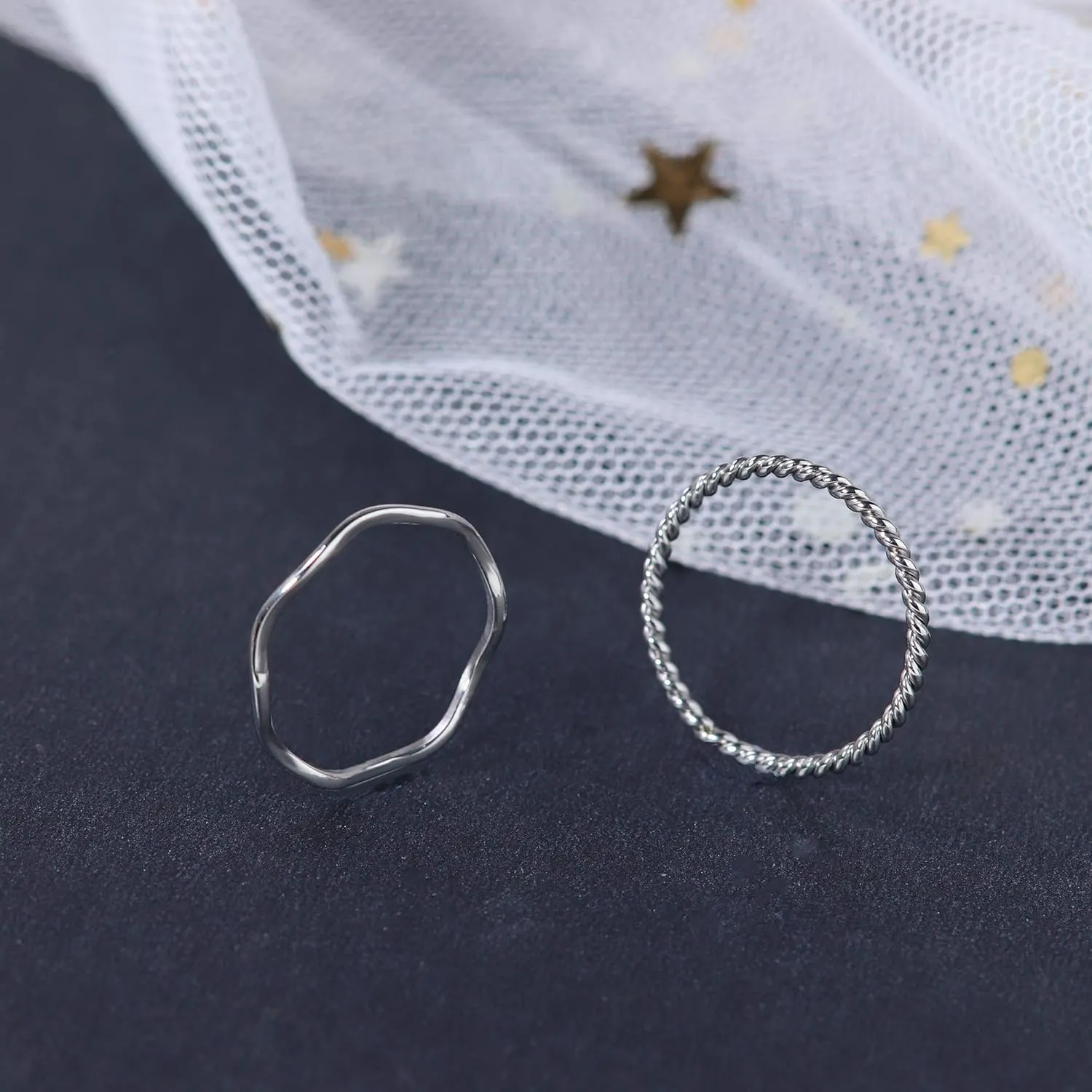 LOYALLOOK 8-14Pcs 1mm Stainless Steel Women's Plain Band Knuckle Stacking Midi Rings Comfort Fit Silver/Gold/Rose Tone