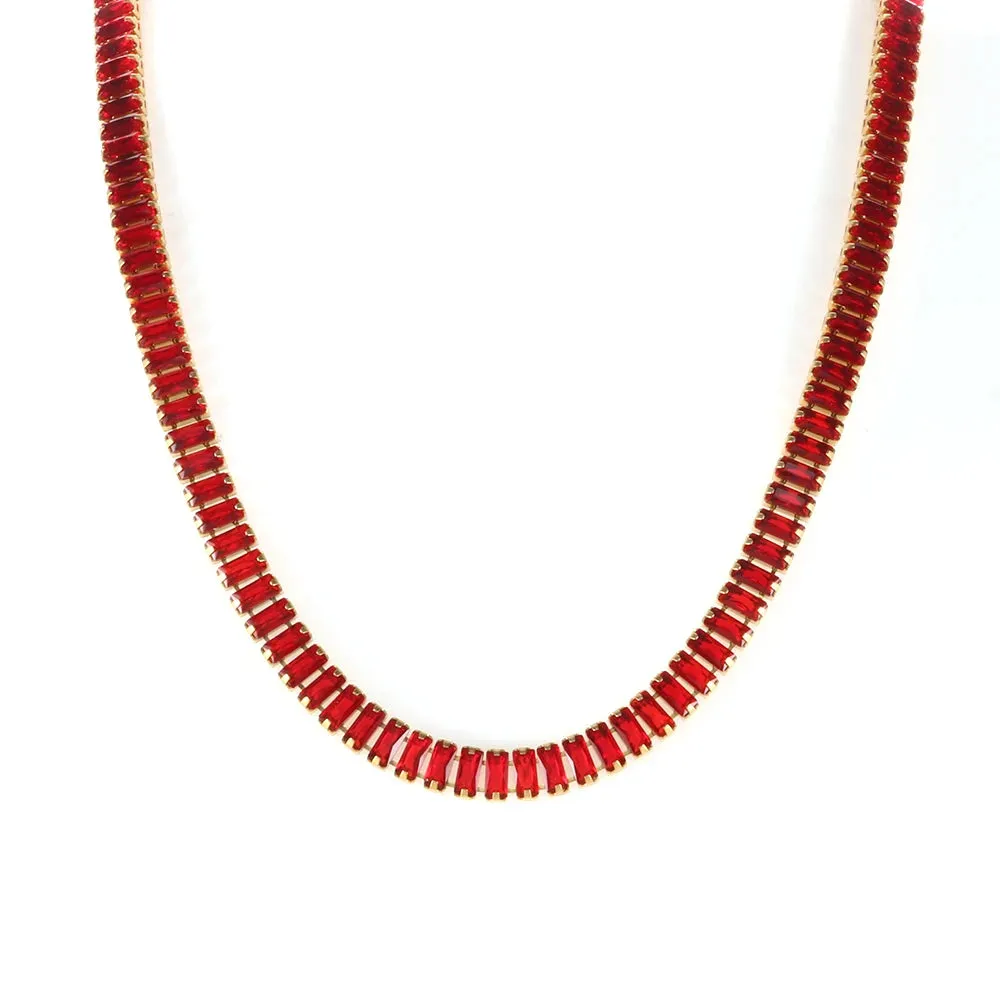 Luxury Square Colorful Bling Zircon Choker Necklace Shiny Crystal Tennis Necklace