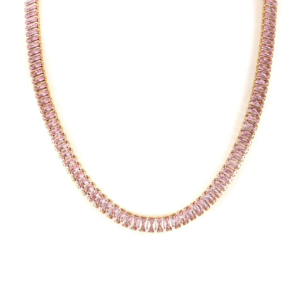 Luxury Square Colorful Bling Zircon Choker Necklace Shiny Crystal Tennis Necklace