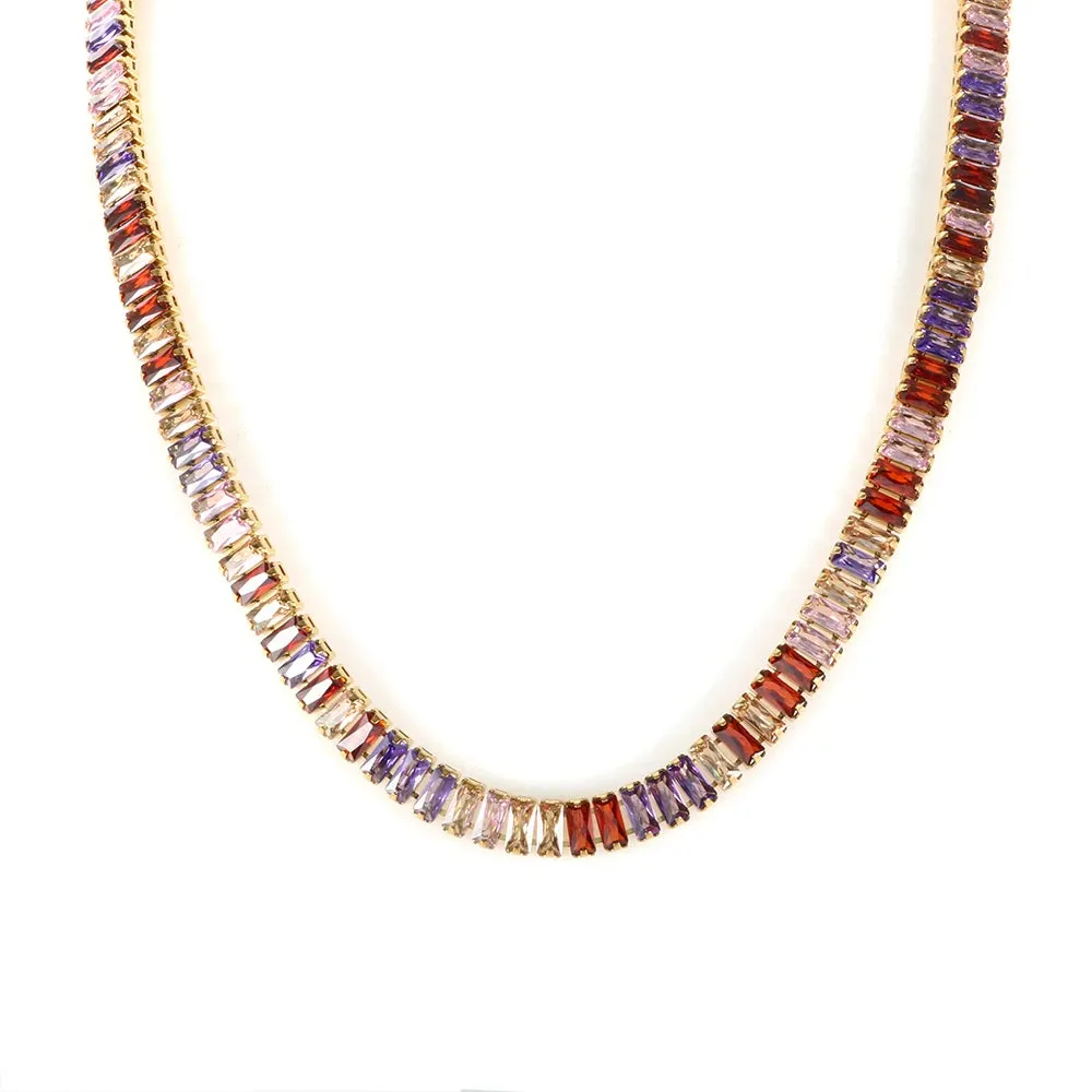 Luxury Square Colorful Bling Zircon Choker Necklace Shiny Crystal Tennis Necklace