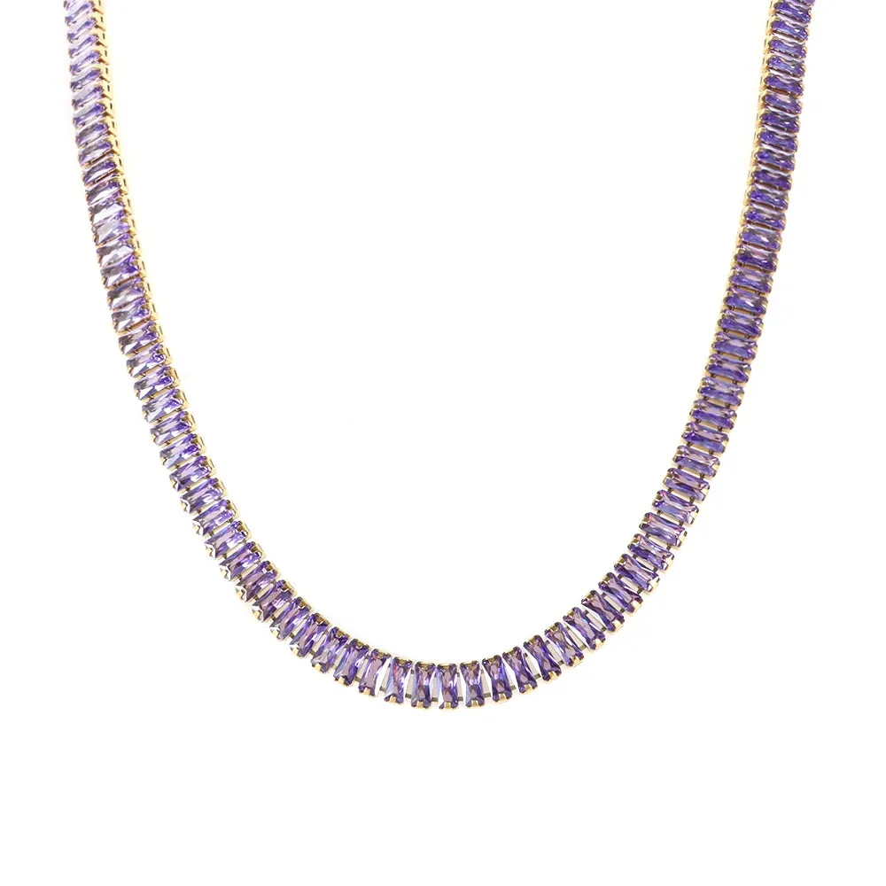 Luxury Square Colorful Bling Zircon Choker Necklace Shiny Crystal Tennis Necklace