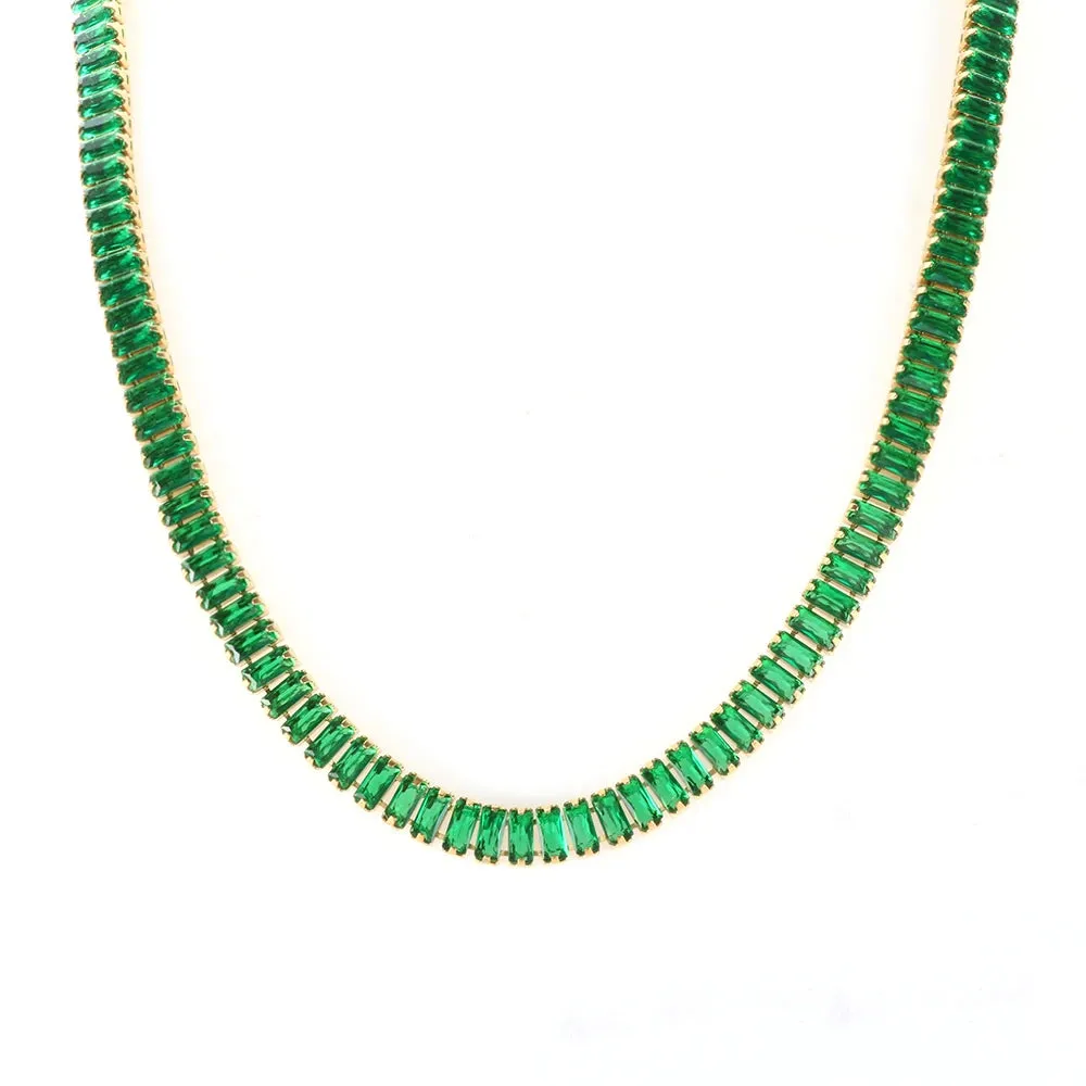 Luxury Square Colorful Bling Zircon Choker Necklace Shiny Crystal Tennis Necklace