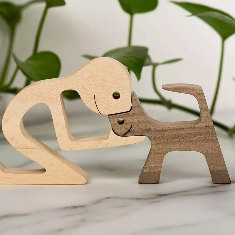 Man and Cat Wood Sculpture Ornaments